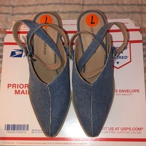 Lucky Brand blue jean sling backs